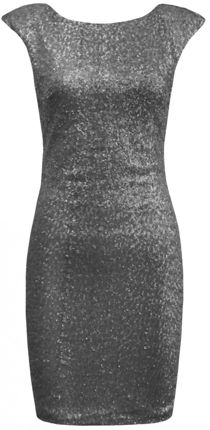 Gunmetal Grey Cap Sleeve Sequin Pencil Dress