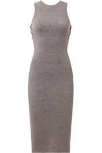 Grey Ribbed Side Lace Up Body Hugging Midi Dress