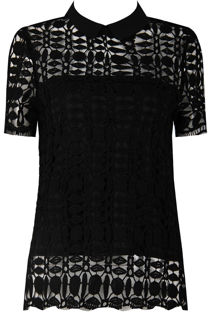 Black Lace Insert Collared Tops