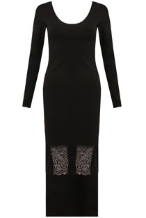 Black Lace Trim Dip Back Maxi Dress