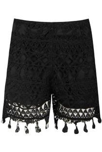 Black Lace Insert Side Zip Up Shorts