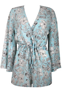 Sky Blue Floral Bell Sleeves Playsuits
