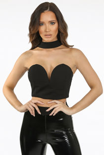 Black Choker Neck Sweetheart Bandeau Crop Top