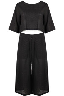 Black Broderie Anglaise Crop Top & Culottes Set