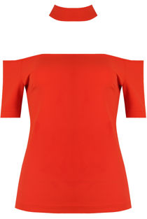 Orange Cut Out Shoulder Crop Tops