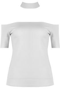 White Cut Out Shoulder Crop Tops