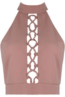 Pink Front Lace Tie Up Crop Tops