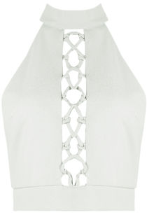 White Front Lace Tie Up Crop Tops