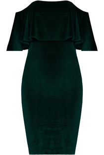 Green Velvet Textured Bardot Frill Bodycon Dress