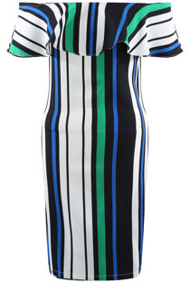 Green Stripes Frill Bardot Dress