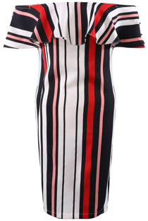Red Stripes Frill Bardot Dress 