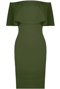 Off The Shoulder Frill Bodycon Dress In Khaki