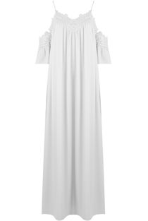 White Cold Shoulder Lace Trim Maxi Dress