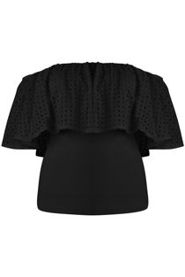 Black Broderie Anglais Off the Shoulder Tops