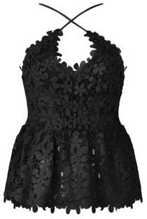 Black Floral Lace Crossover Top