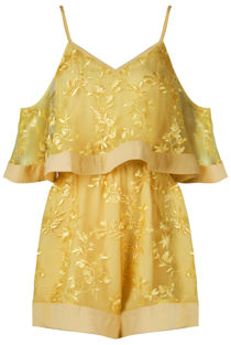 Applique Motif Overlay Playsuit In Yellow