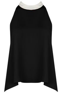 Black Chiffon Split Back Knot Tie Top