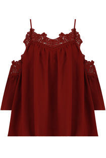 Burgundy Embroidery Textured Cut Out Shoulder Tops