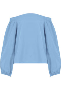 Blue Off Shoulder Knot Sleeve Blouse