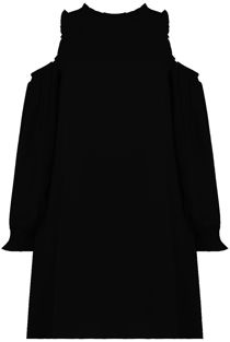 Black Cold Shoulder Back Button Up Shift Dress