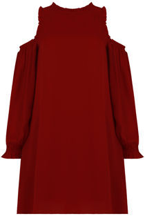 Wine Cold Shoulder Back Button Up Shift Dress