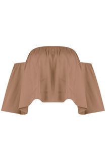 Beige Elasticated Off Shoulder Crop Top