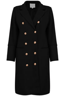 Black Double Breasted Wool Trench Coat
