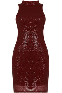 Wine Sequin Side Cut Out Party Dress
