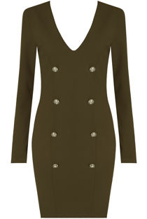Khaki Long Sleeve Tuxedo Bodycon Dress