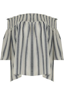Blue Off The Shoulders Striped Top