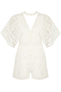 Choker Neck Crochet Playsuit In White