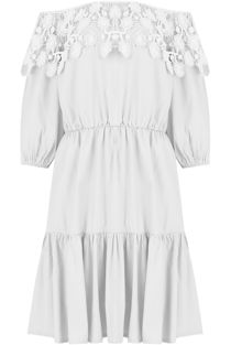 White Crochet Embroidered Shift Dress 