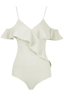 White Cross Over Frilled Bodysuit