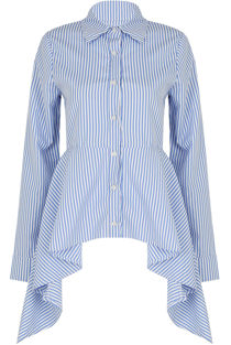 Blue Striped High Low Button Down Shirt