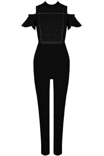 Black Lace Crochet Cut Out Jumpsuit