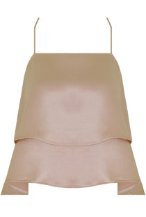 Beige Shiny Criss Cross Back Layered Tops