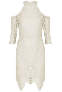 White Crochet Lined Cold Shoulder Bodycon Dress