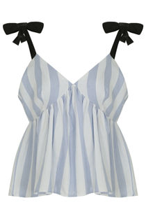 Knotted Shoulder Striped Crop Top Blue