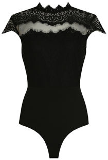 Black Lace Crochet Netted Bodysuit