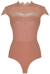 Pink Lace Crochet Netted Bodysuit