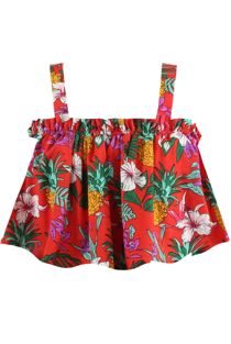 Red Floral Frill Crop Top