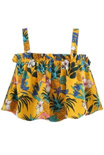 Yellow Floral Frill Crop Top
