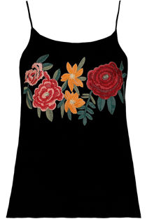 Black Contrast Flower Embroidery Tops
