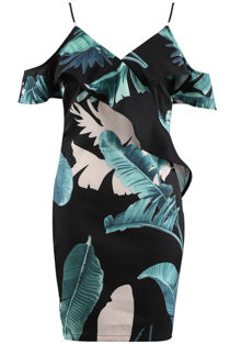 Black Tropical Ruffle Trim Cami Dress