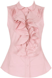 Pink Front Ruffle Button Up Collared Blouse
