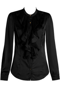 Black Front Ruffle Button Up Blouse