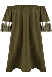 Elasticated Off Shoulder Fringed Shift Dress - mix pack
