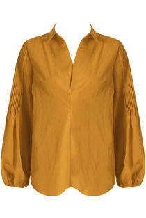 Mustard Front Low Neck Pleated Shirt Top