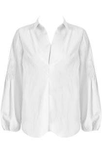 White Front Low Neck Pleated Shirt Tops