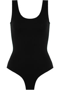 Contrast Side Banded Open Back Bodysuit in Black